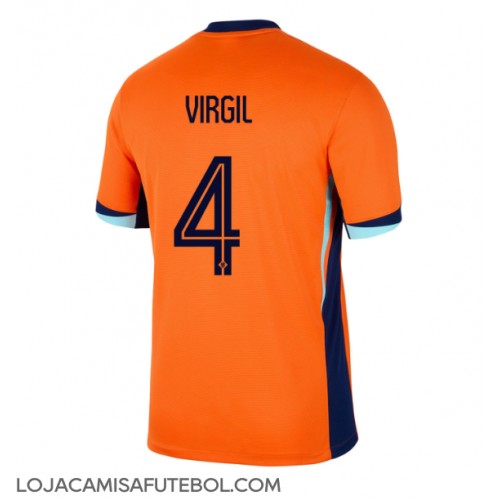 Camisa de Futebol Holanda Virgil van Dijk #4 Equipamento Principal Europeu 2024 Manga Curta